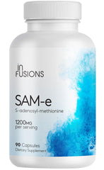 Infusions International SAM-e 1200mg bottle close-up for daily supplement routine.