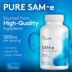 Infusions International SAM-e 1200mg vegan capsules suitable for gluten-free diets.