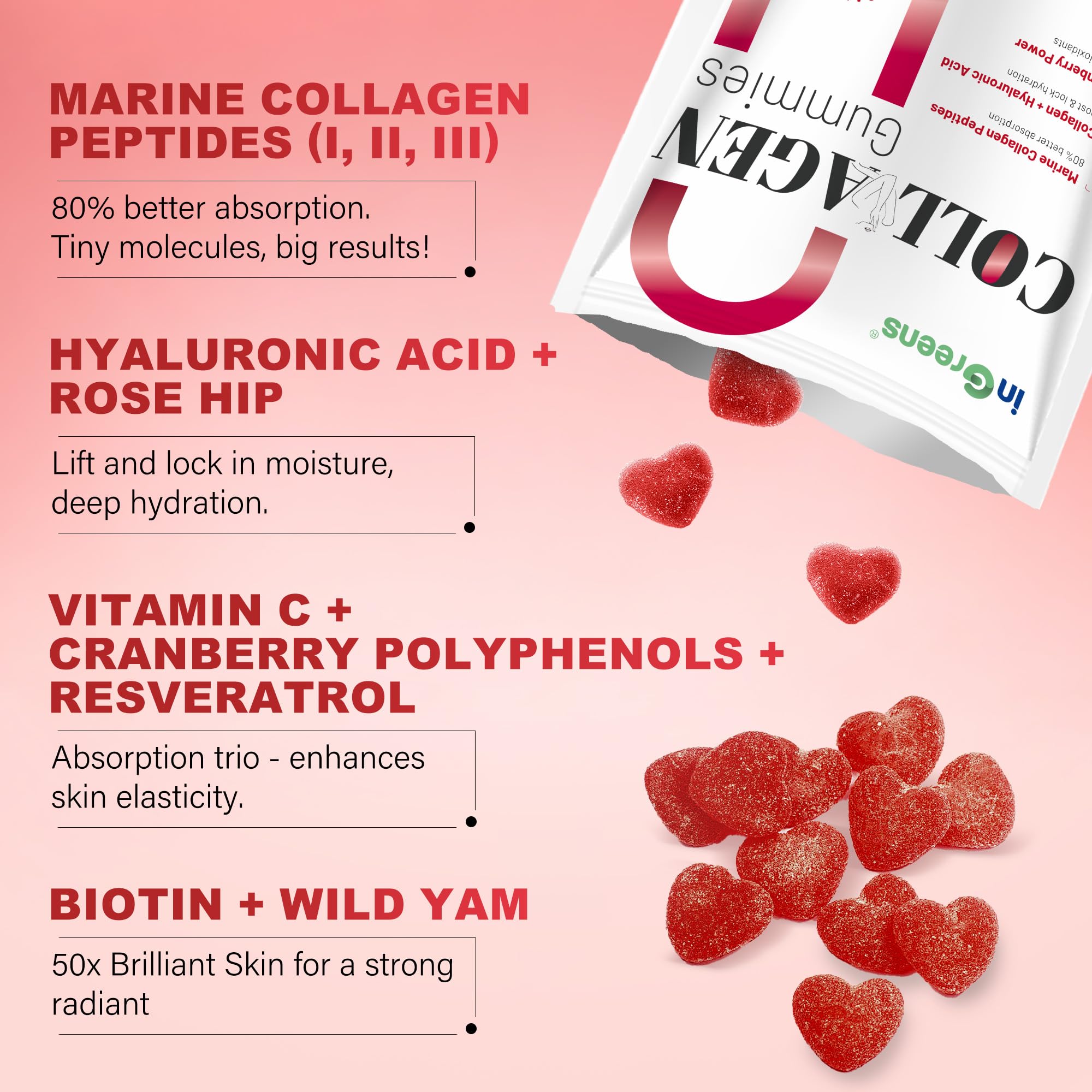 inGreens Collagen Gummies biotin focus aids hair and nail vitality