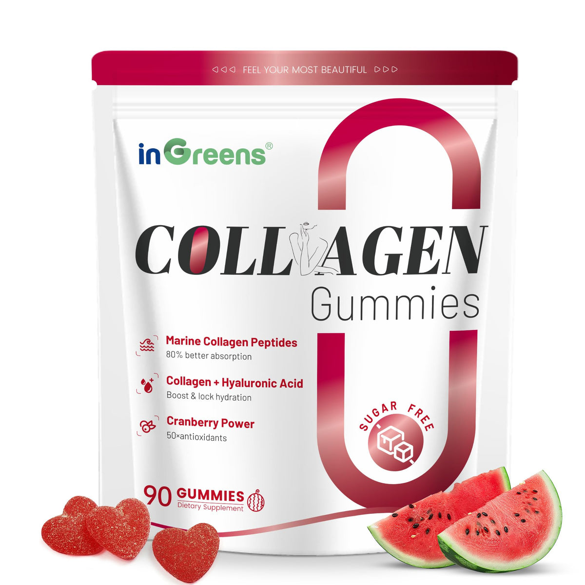 inGreens Collagen Gummies bottle featuring 5000 mg marine collagen for skin and hair support