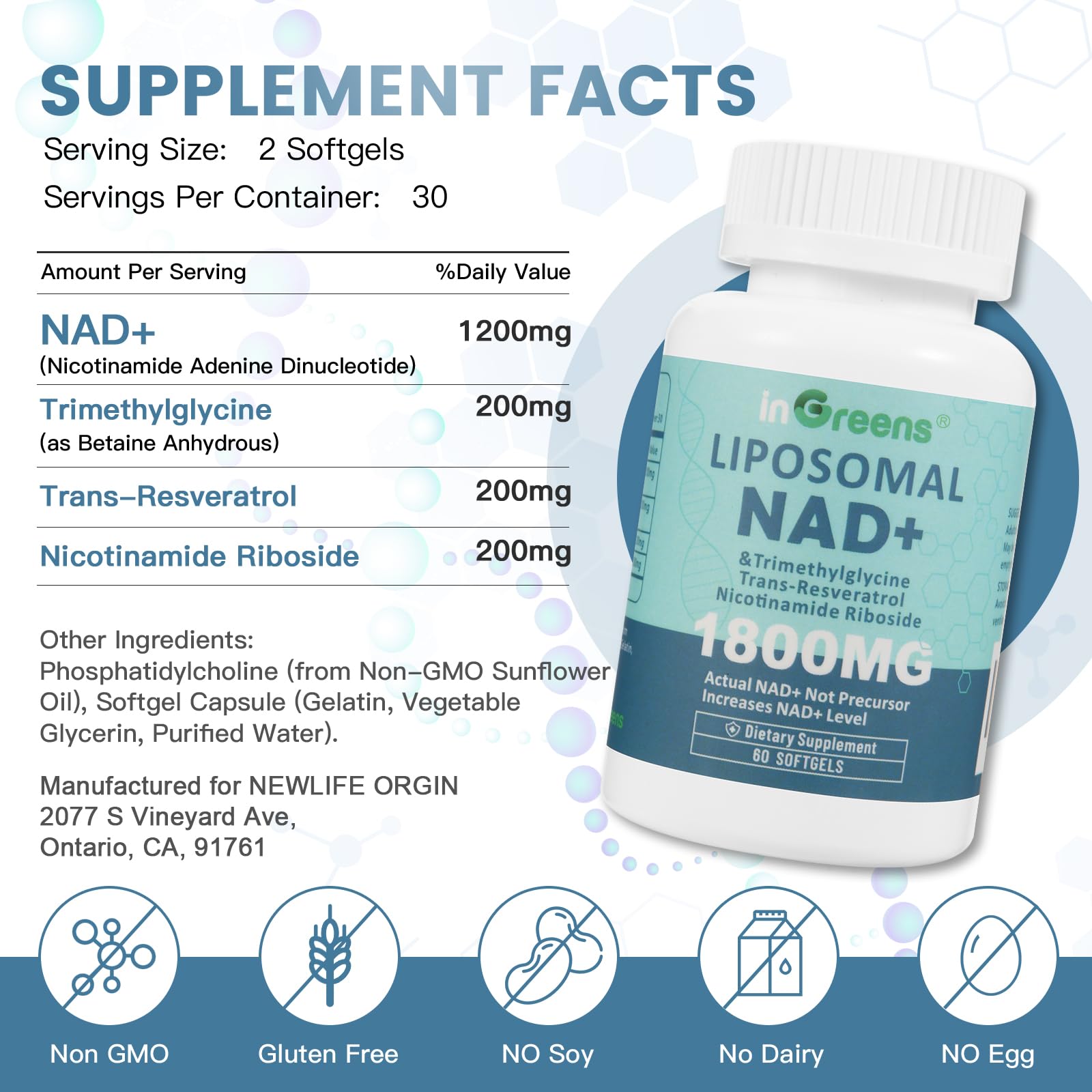 inGreens Liposomal NAD+ softgels closeup showing easy daily use.