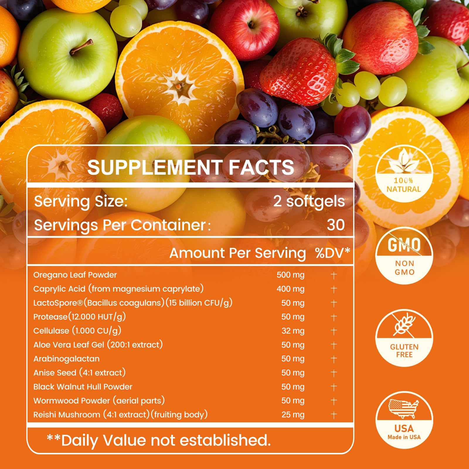inGreens bottle label showing GMO-free natural ingredients
