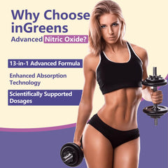 inGreens Nitric Oxide label close-up highlighting the 13-in-1 formula for circulation