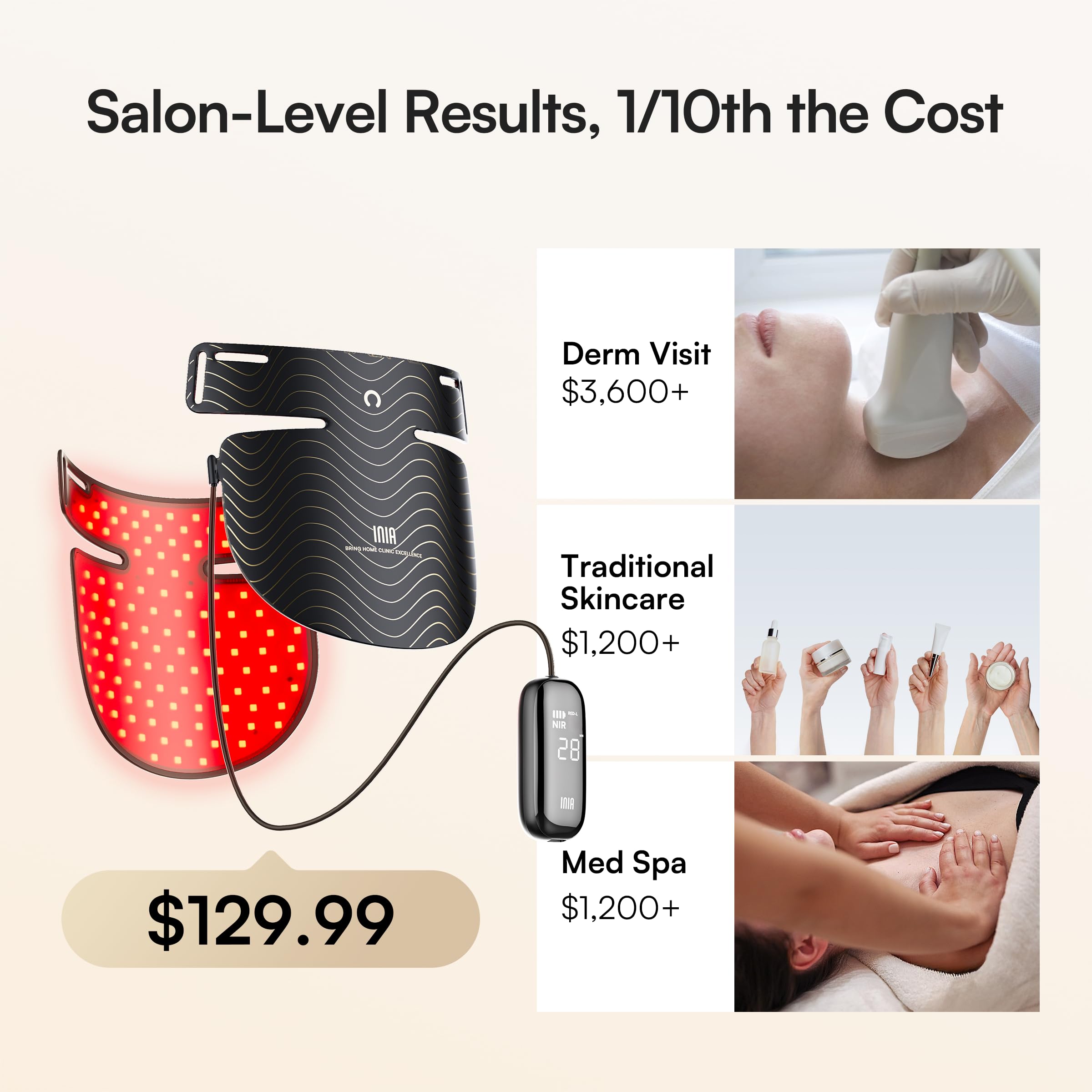 INIA ergonomic panel adapts to neck and chest contours for comfortable use.
