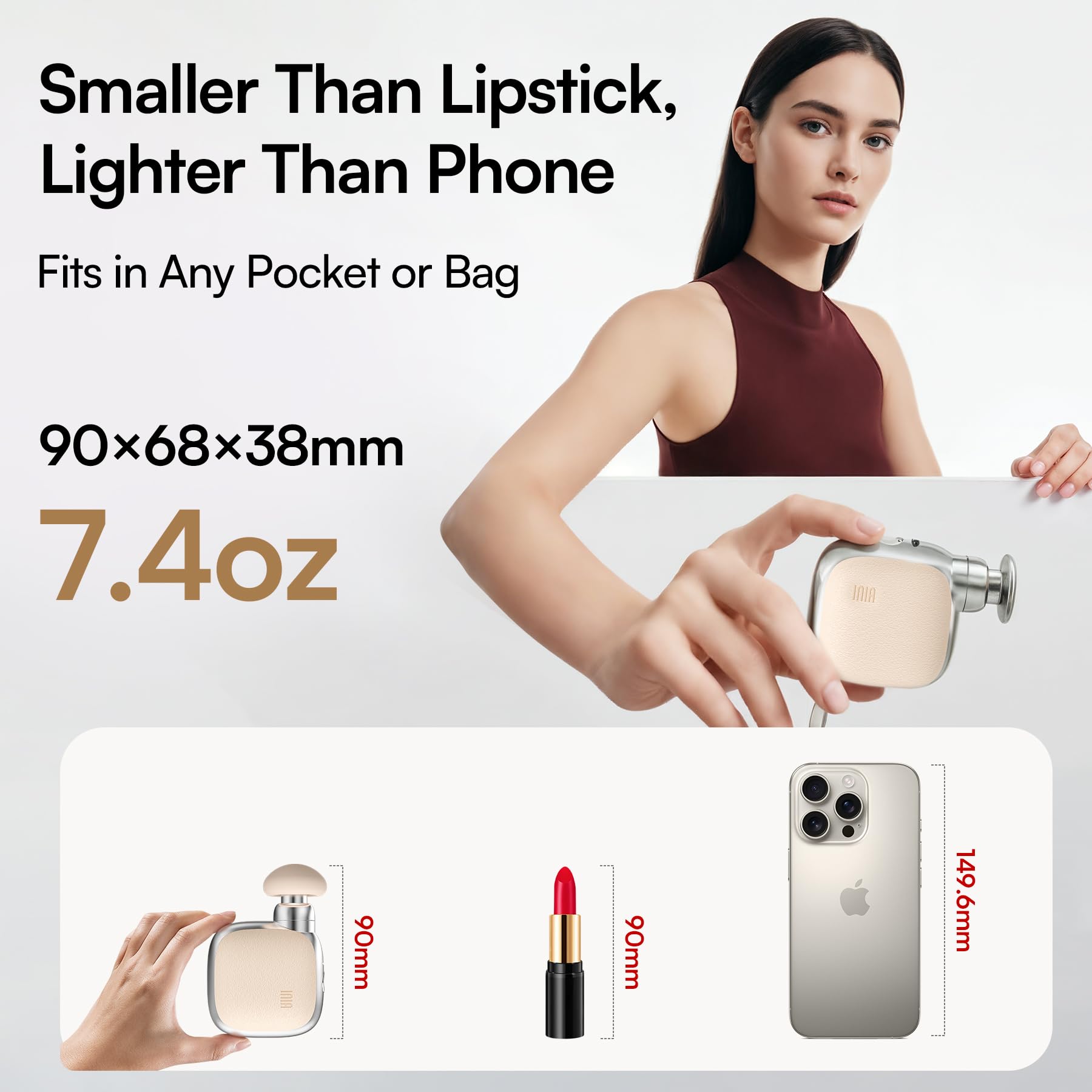 INIA PocketForce Mini leather case protecting the massager during travel.