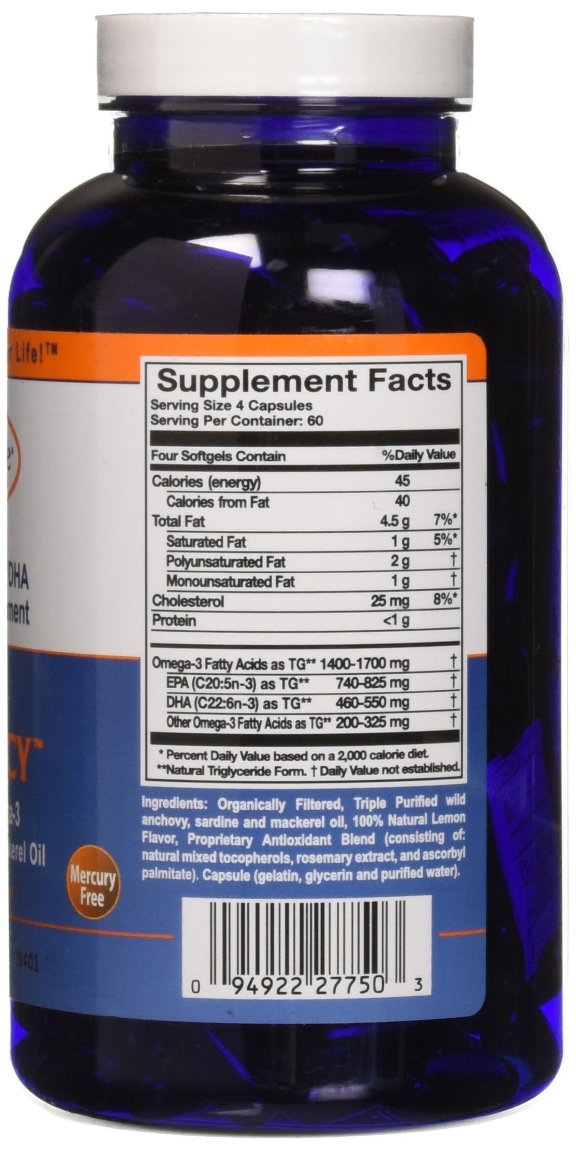 Innate Choice Omega Sufficiency Lemon bottle back label, clear usage guidance.