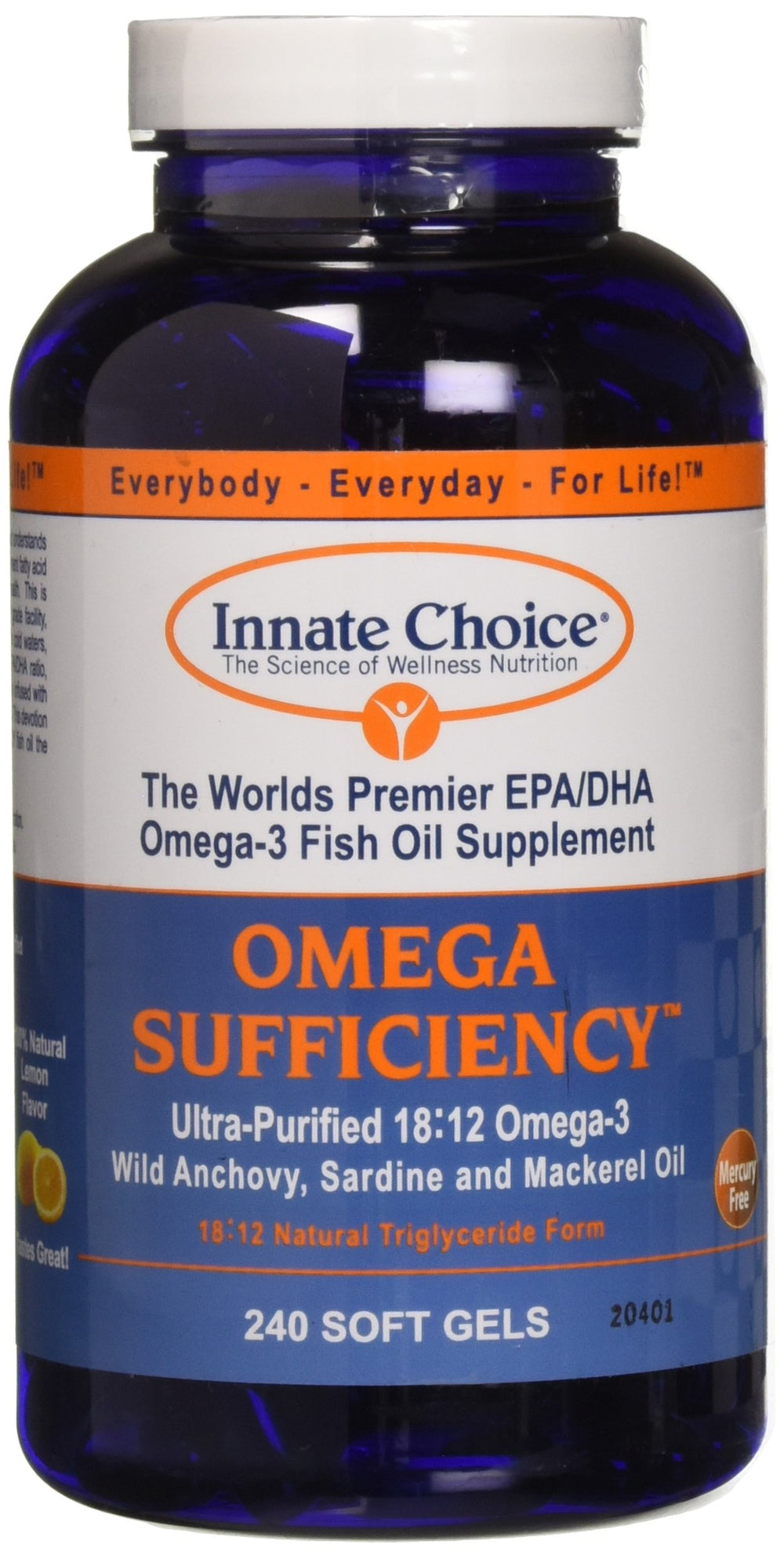 Innate Choice Omega Sufficiency Lemon bottle front, convenient daily use.