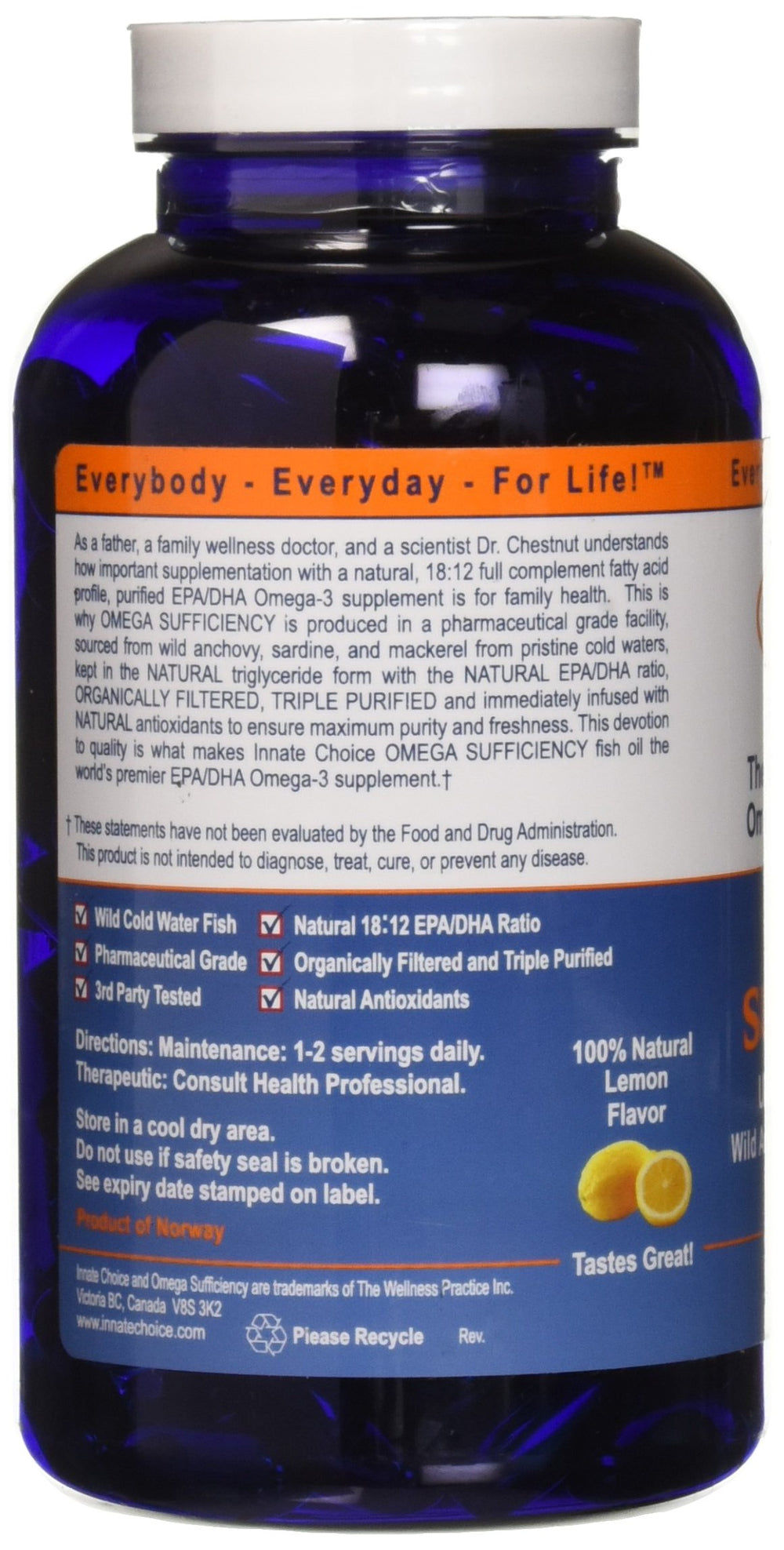 Innate Choice Omega Sufficiency Lemon capsules close-up, easy to swallow daily supplement.
