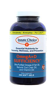Innate Choice Omega-AD lemon bottle with 240 capsules for easy daily omega-3 intake.
