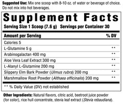 Innate Response Formulas GI Response tub label highlights 5g glutamine per serving for gut support.