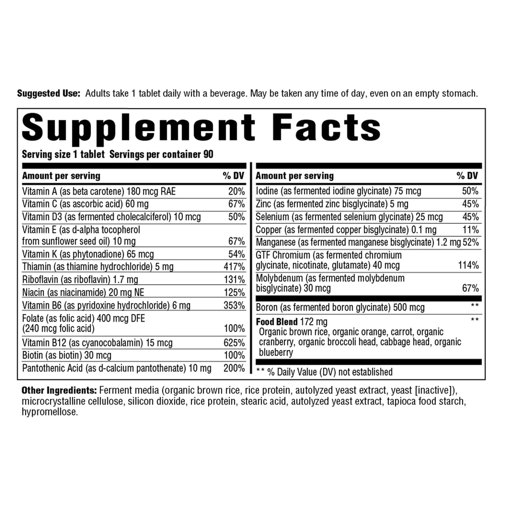 Innate Response Formulas One Daily Without Iron bottle back shows ingredients and allergen info.