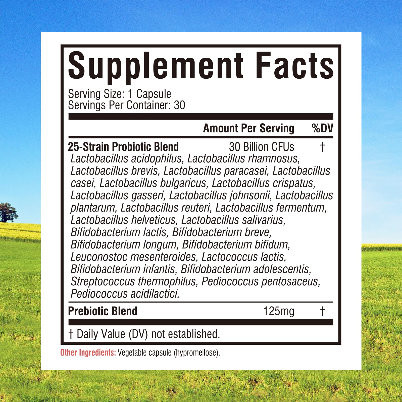 Innate Vitality Daily Probiotics 25-strains label highlights broad gut diversity.