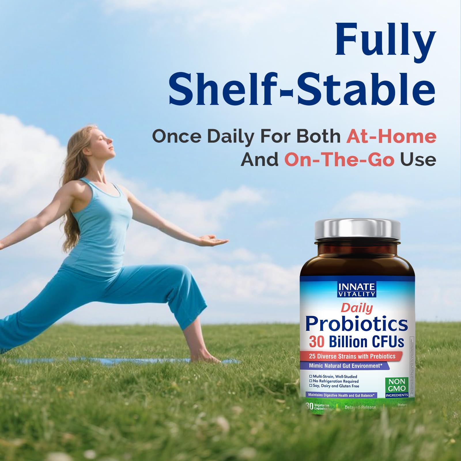Innate Vitality Daily Probiotics with water routine for easy daily intake.