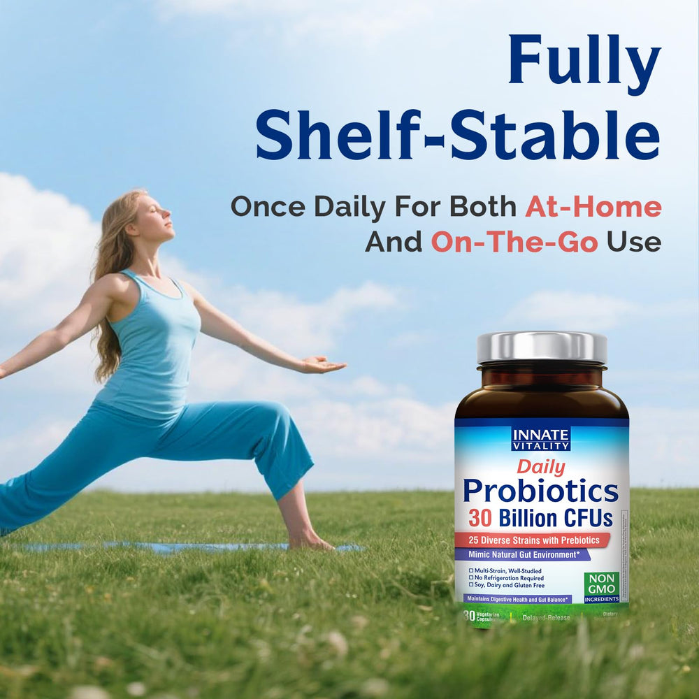 Innate Vitality Daily Probiotics with water routine for easy daily intake.