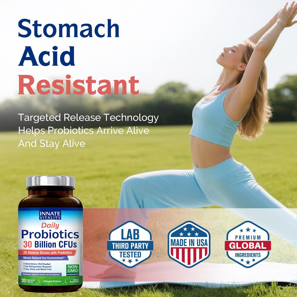 Innate Vitality Daily Probiotics on-the-go packaging for travel-friendly use.