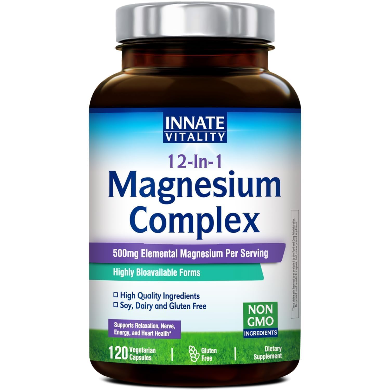 Innate Vitality 12-in-1 magnesium bottle front offers a complete daily wellness supplement