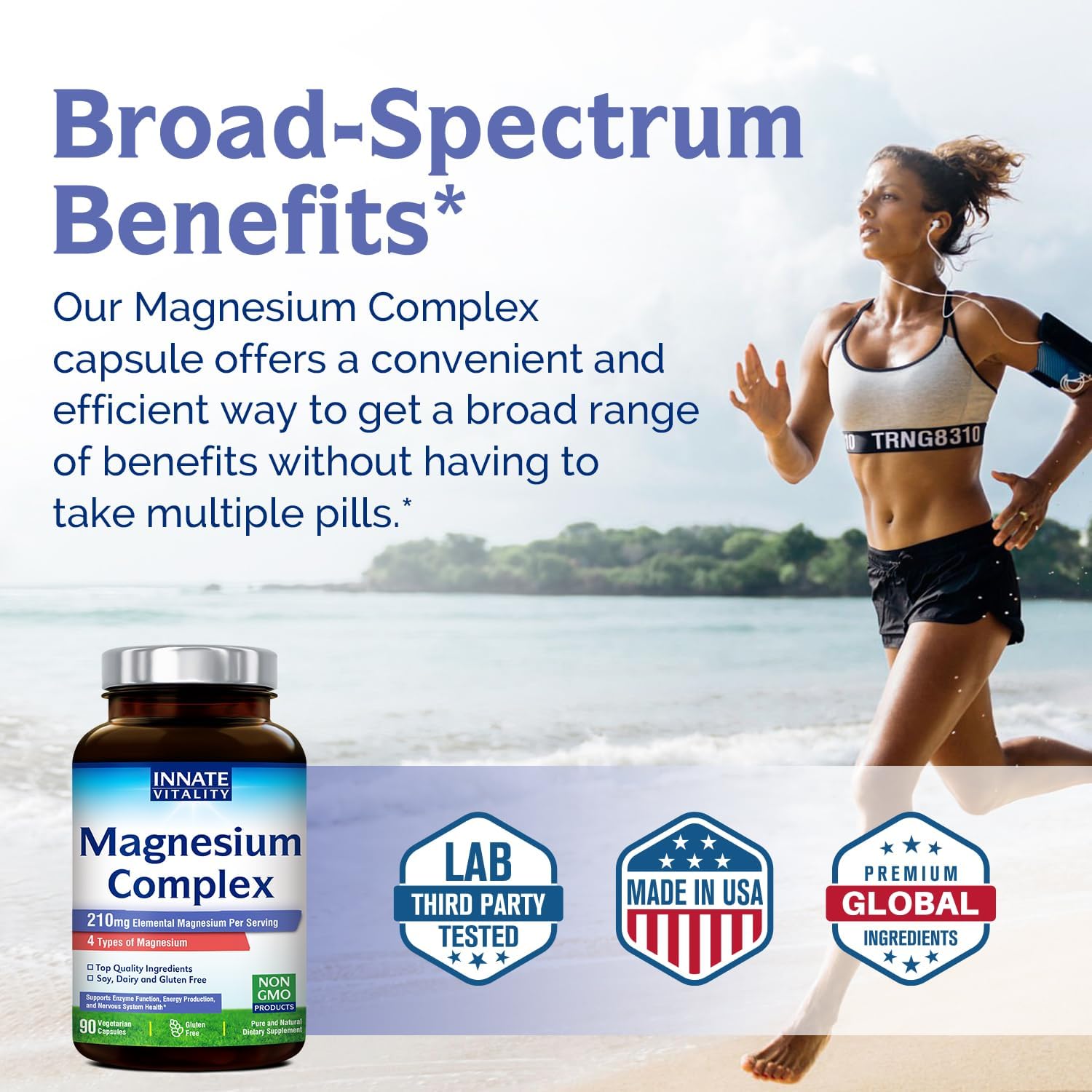 Innate Vitality nutrition panel highlights 210 mg elemental magnesium per serving