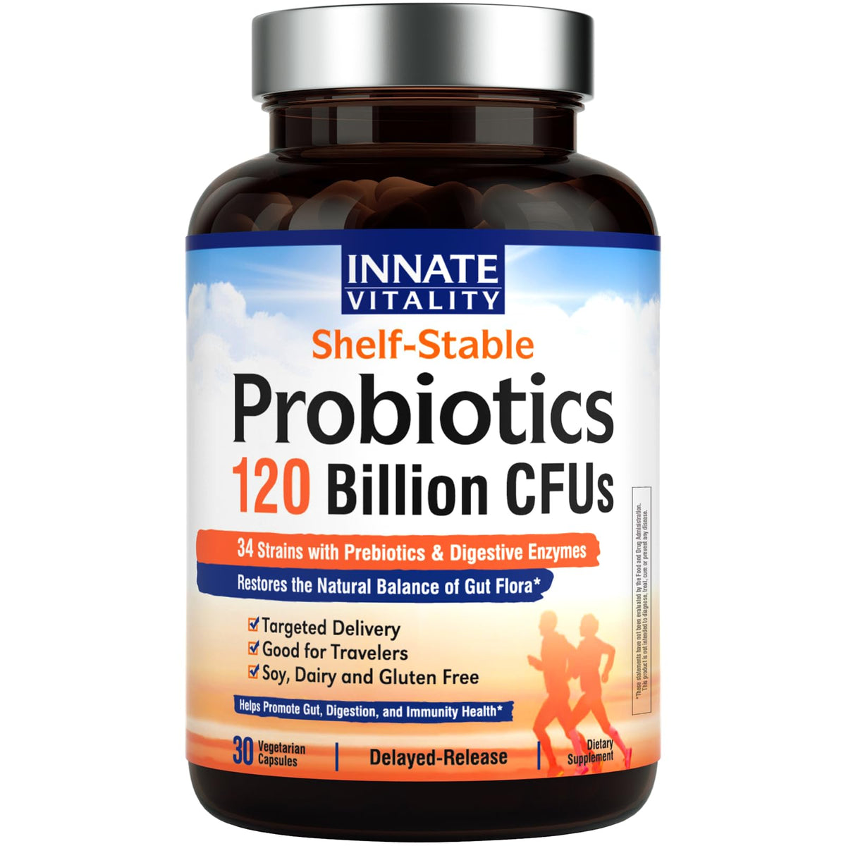 Innate Vitality Probiotics bottle displaying 120 Billion CFUs for gut balance