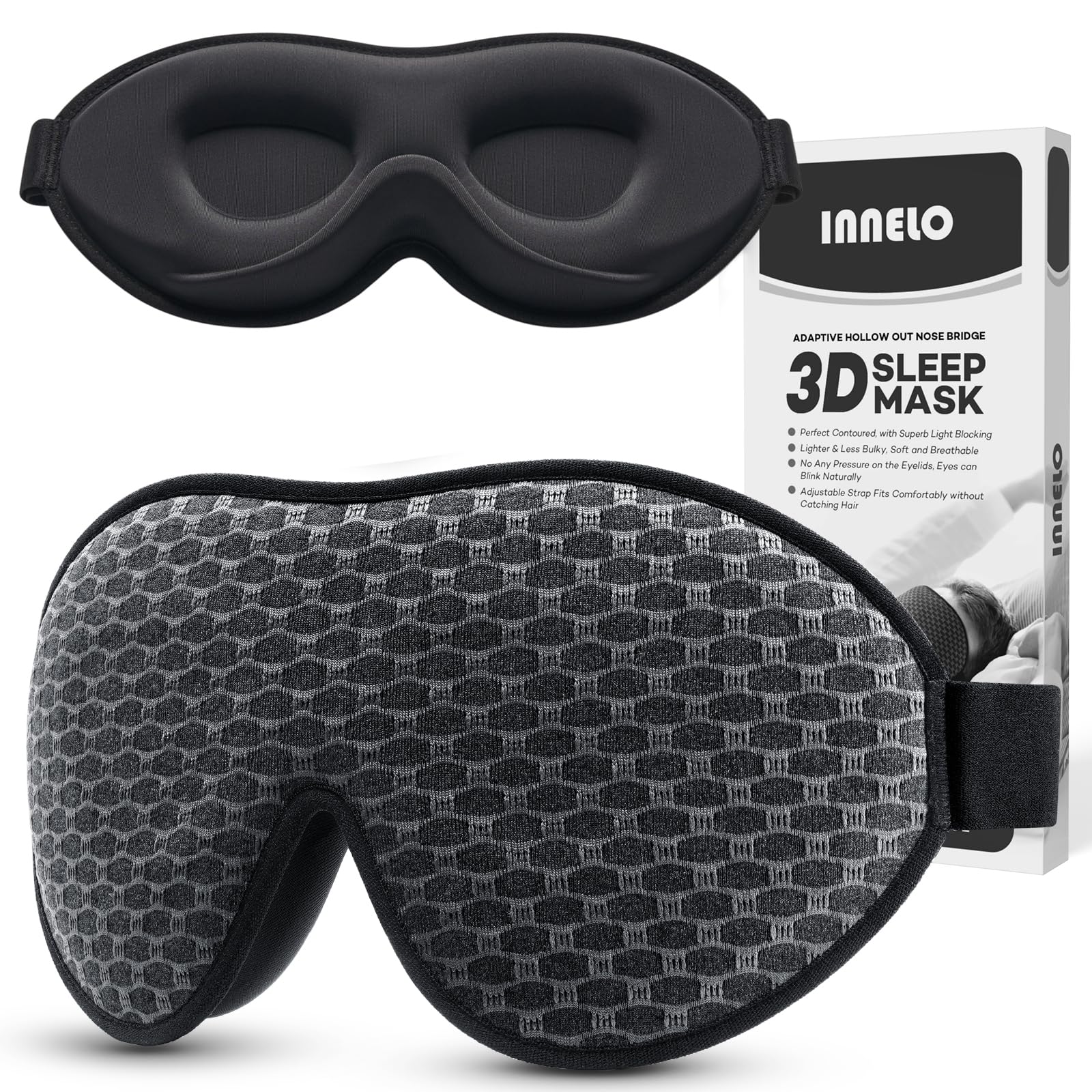 INNELO 3D contoured sleep mask for side sleepers enhances comfort and fit