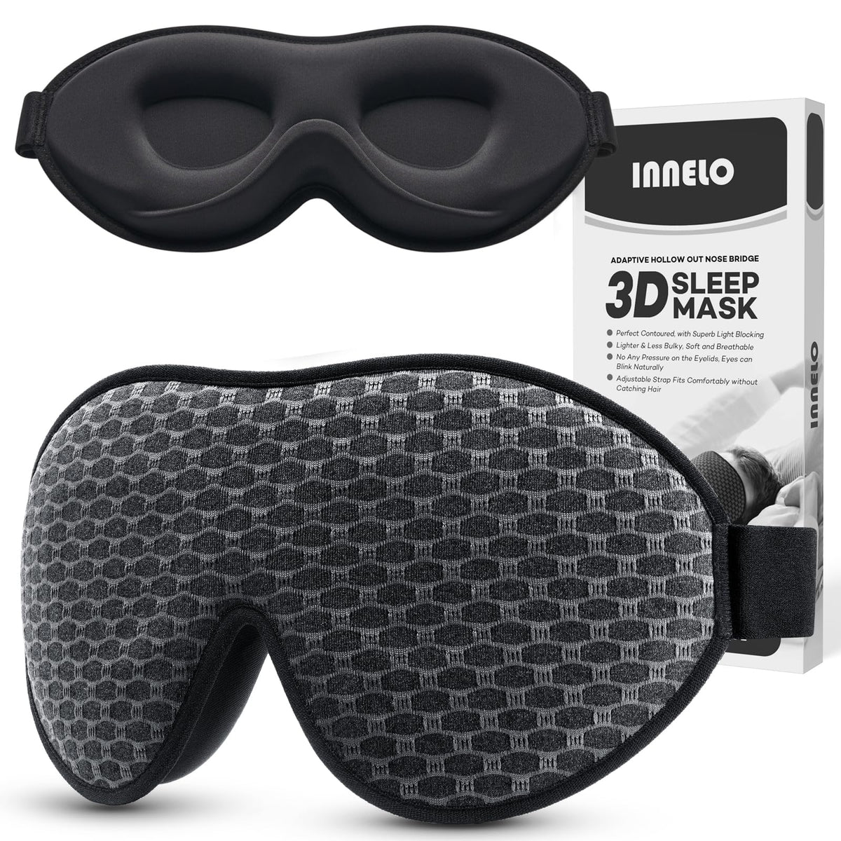 INNELO 3D contoured sleep mask for side sleepers enhances comfort and fit