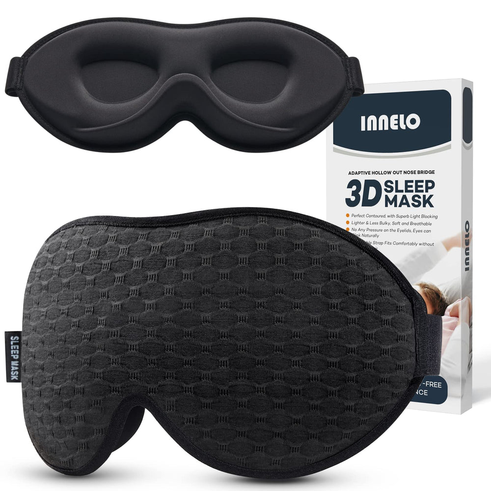 INNELO 3D Contoured Sleep Mask with side-sleeper edge for zero temple pressure and full darkness.