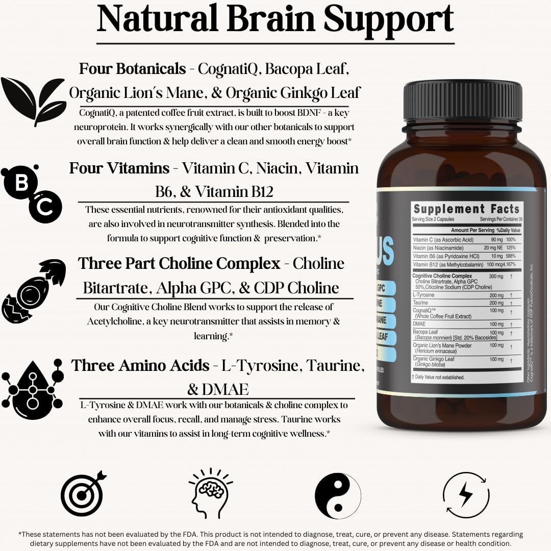 Inner Bounty Focus bottle with a glass to imply daily use