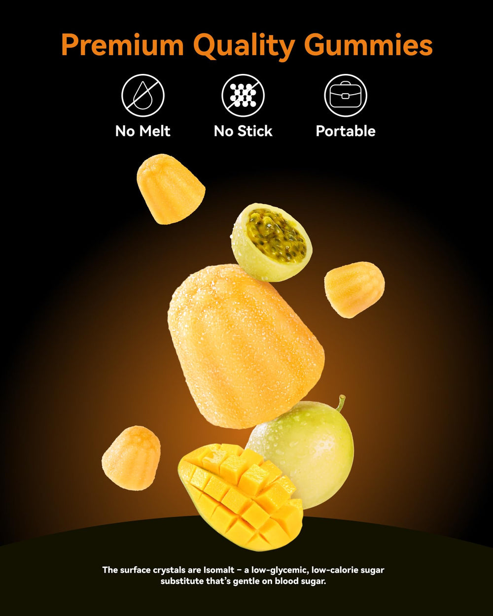 Label highlights gluten-free, vegan, and sugar-free ingredients.