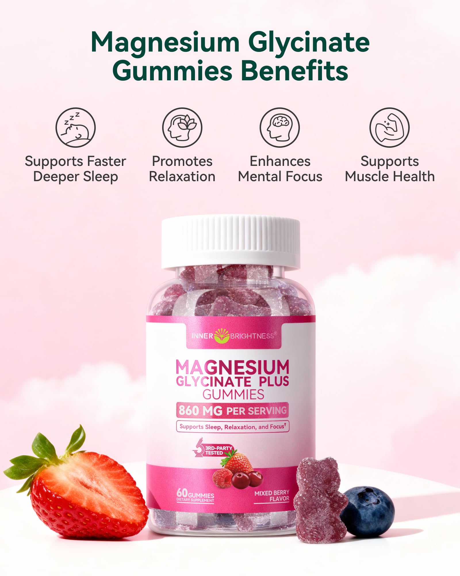 Close-up of Inner Brightness gummies showing smooth sugar-free coating for daily calm