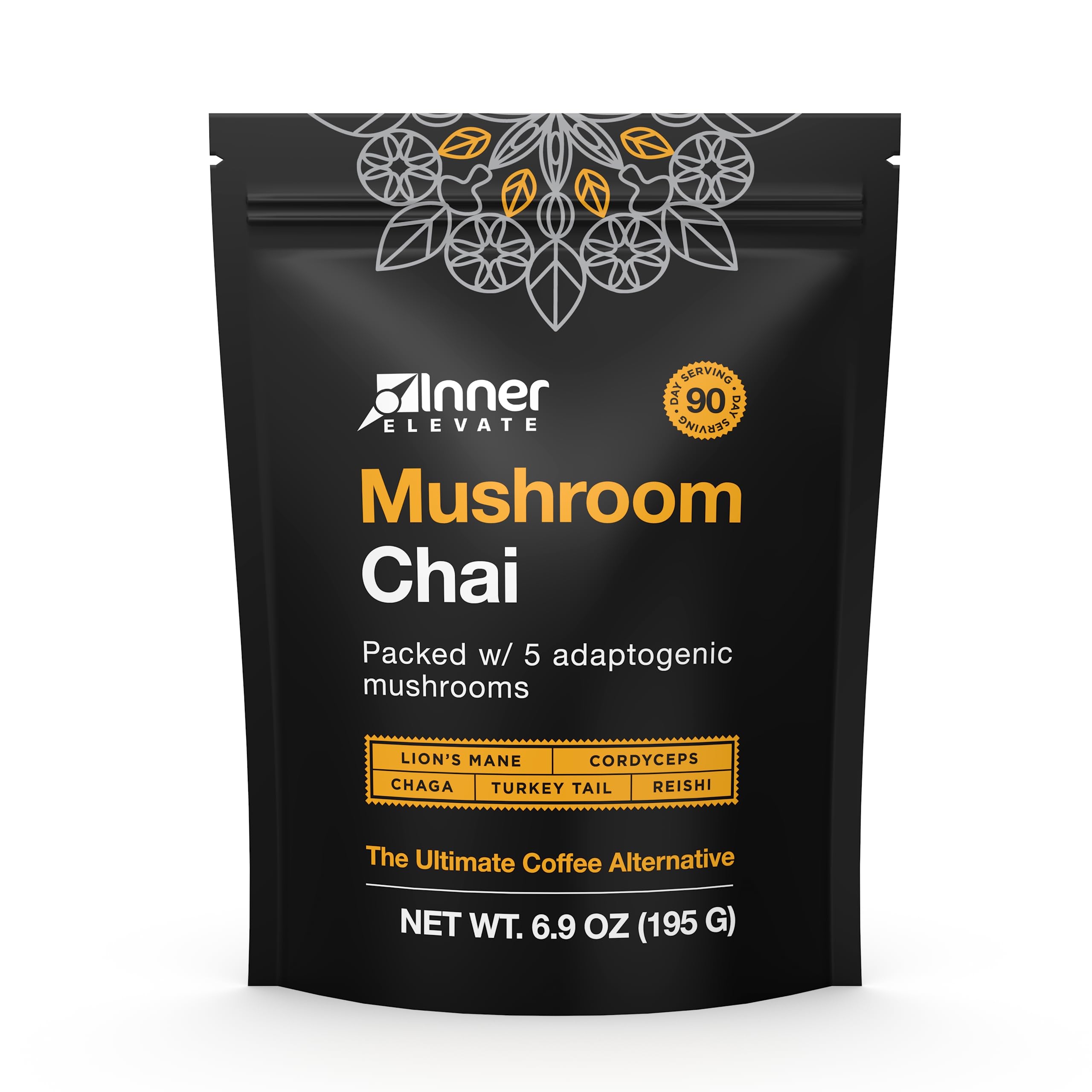 Inner Elevate Mushroom Chai bottle being poured for a clean energy boost