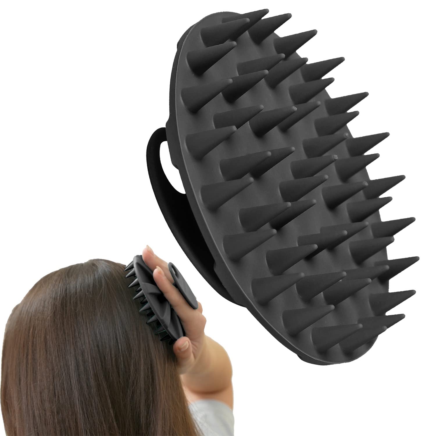 INNERNEED scalp massager brush held in hand for deep cleansing and soothing scalp.