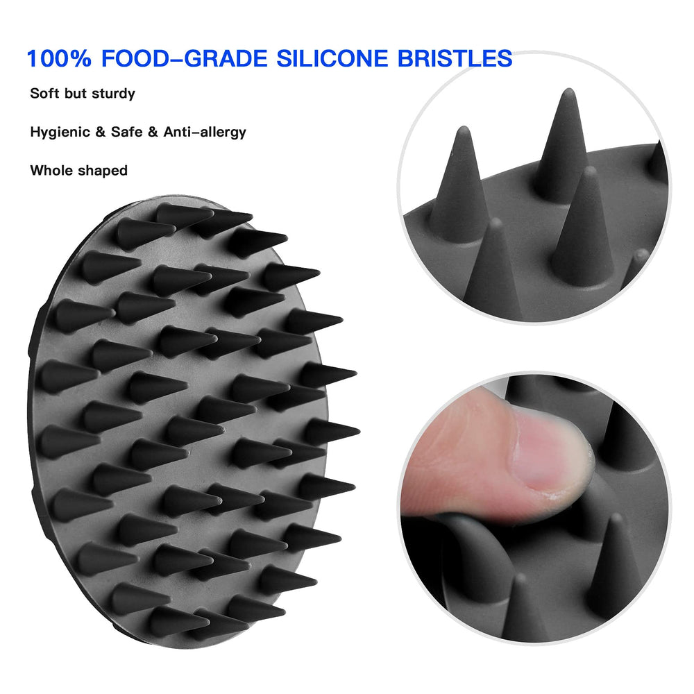 INNERNEED scalp massager brush with soft bristles promotes circulation during wash.