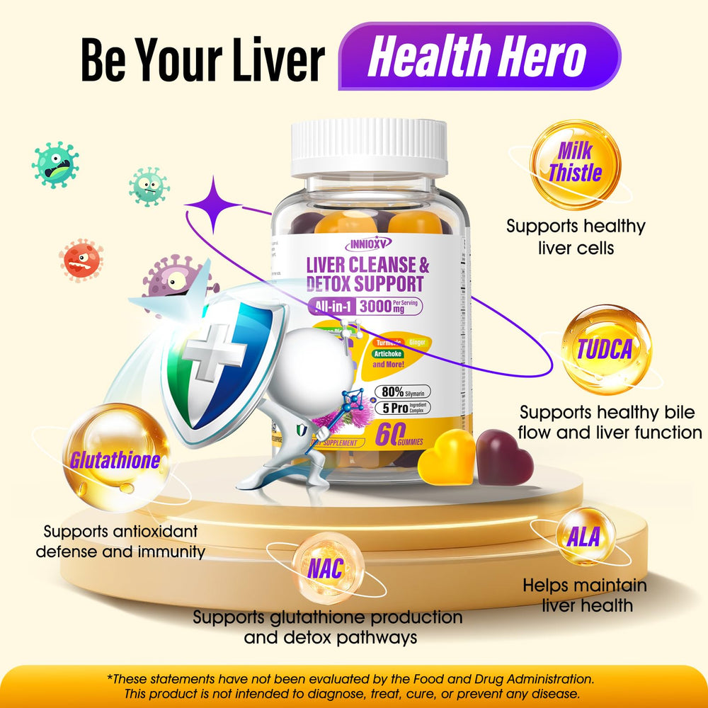 INNIOXV Liver Cleanse Gummies flavor close-up with grape and orange hints.