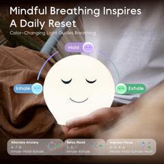 InnoCity Benny bedside setup showing 4-7-8 breathing mode with soft light.