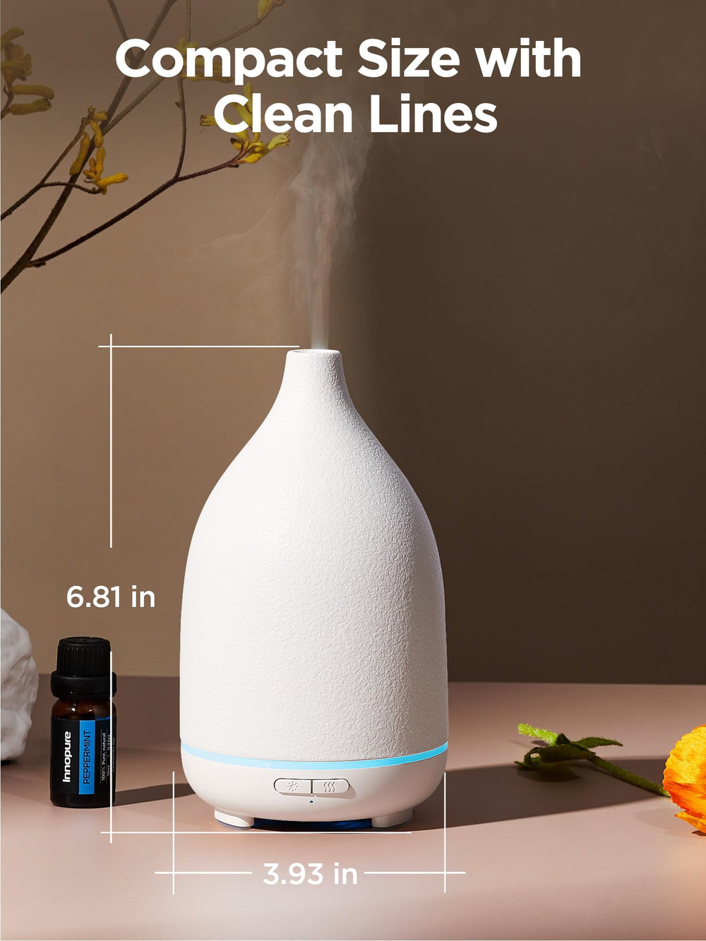 InnoGear 150ml-diffuser-tank provides ample space for oils and steady mist.