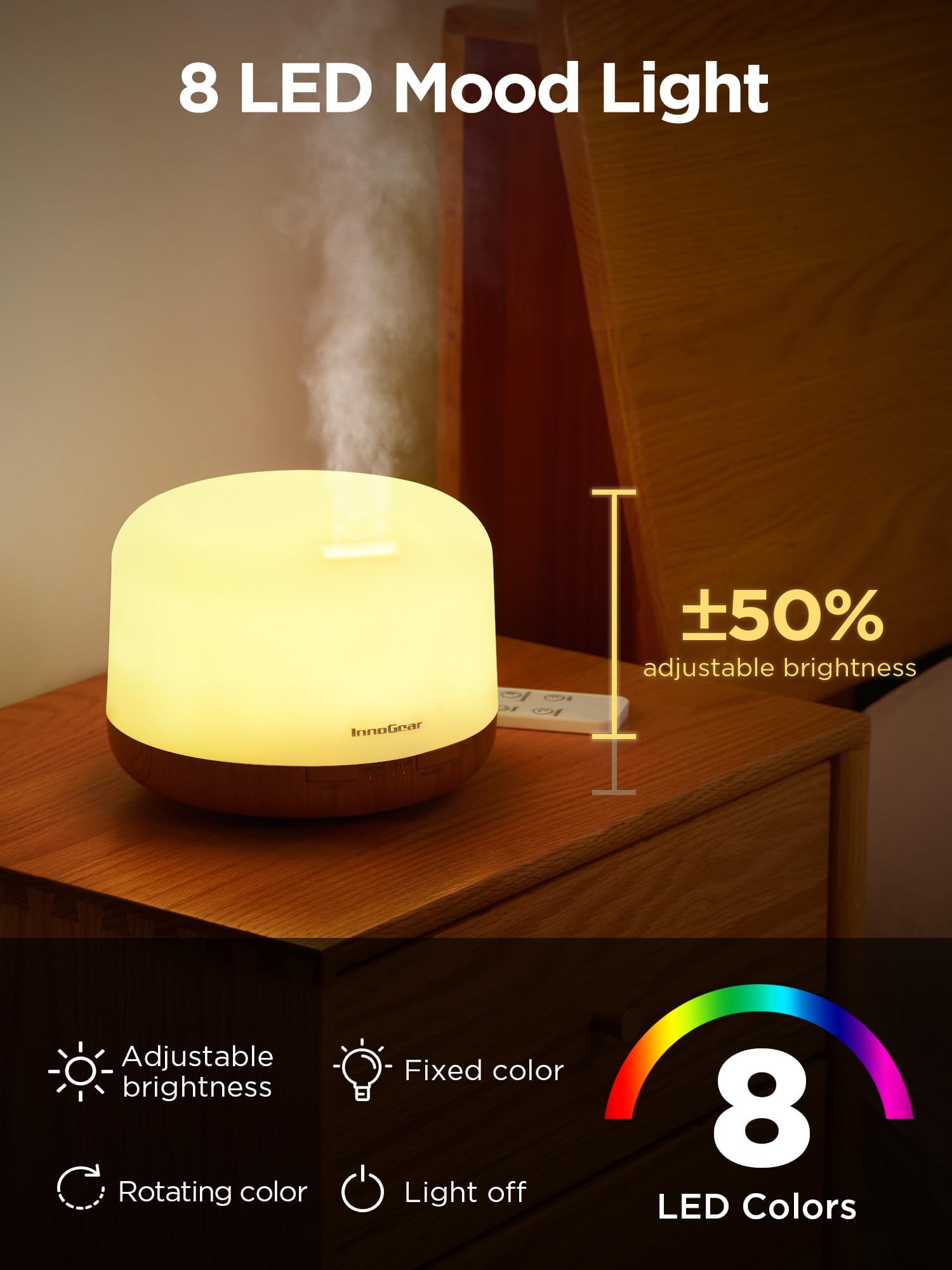InnoGear diffuser with auto-off timer activated for safe, unattended use.