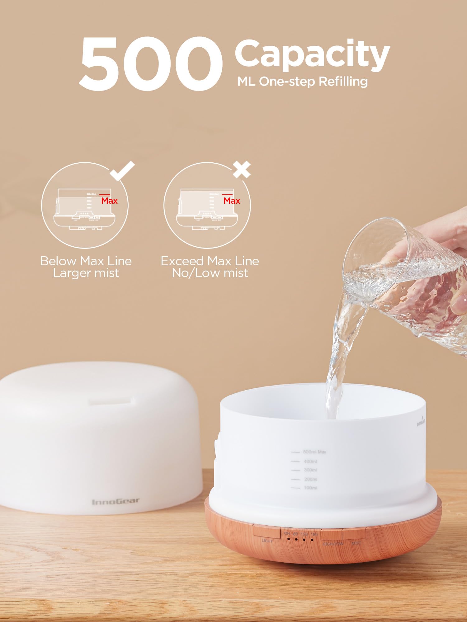 InnoGear 500ml diffuser in a large-room setup for wide coverage and scent diffusion.