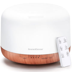 InnoGear 500ml diffuser with remote control; convenient mist and light adjustments from a distance.