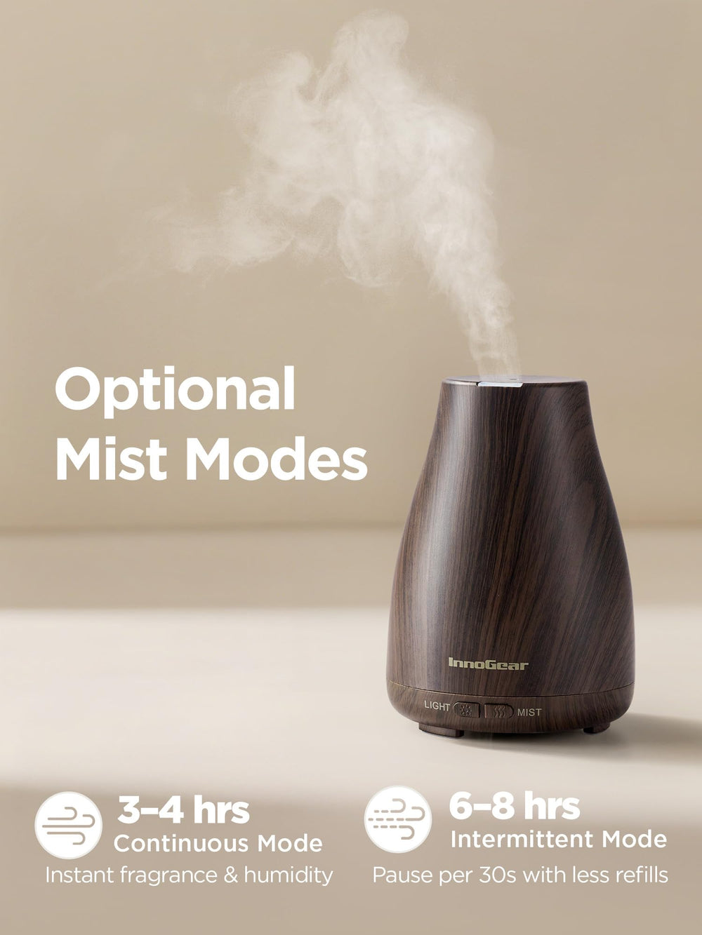 InnoGear diffuser with 7-color LED ambient light for mood setting.