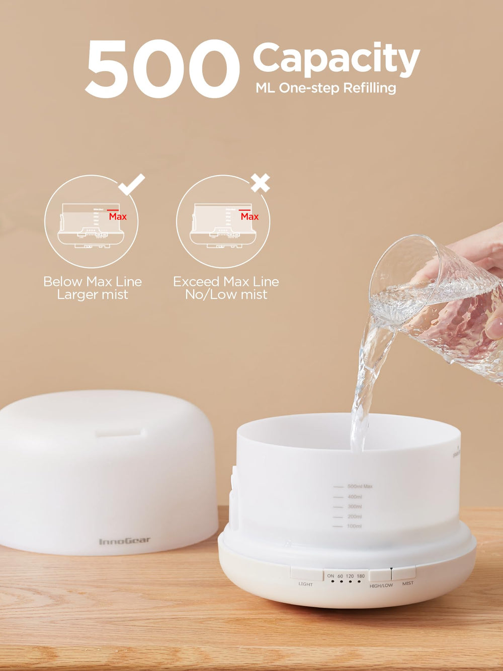 InnoGear diffuser ambient light with color options for mood.