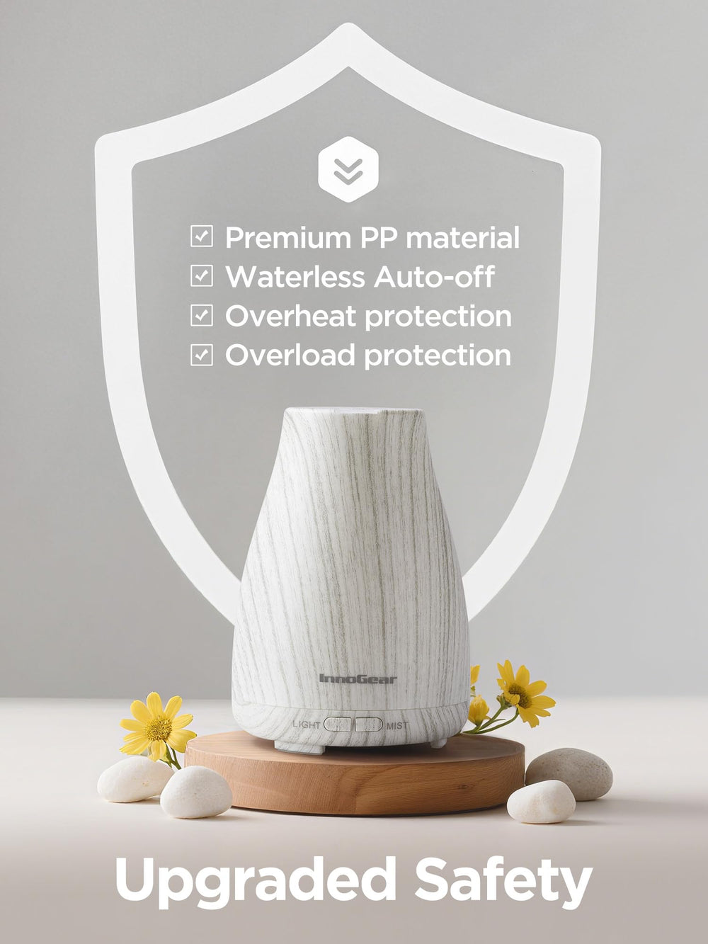 InnoGear diffuser auto-off feature for safe overnight use.