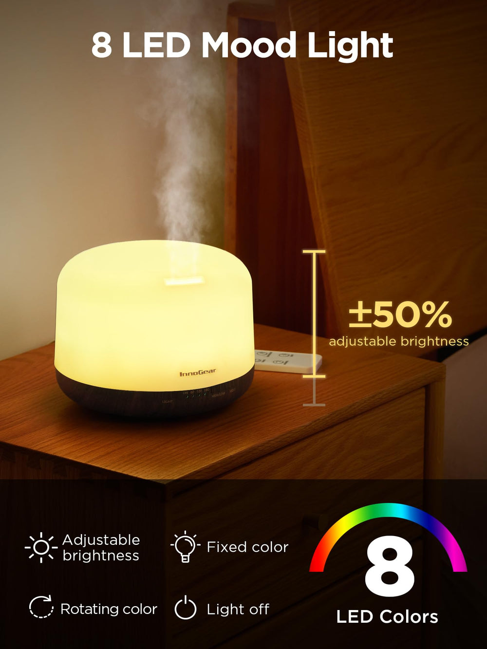 InnoGear diffuser in a cozy bedroom scene