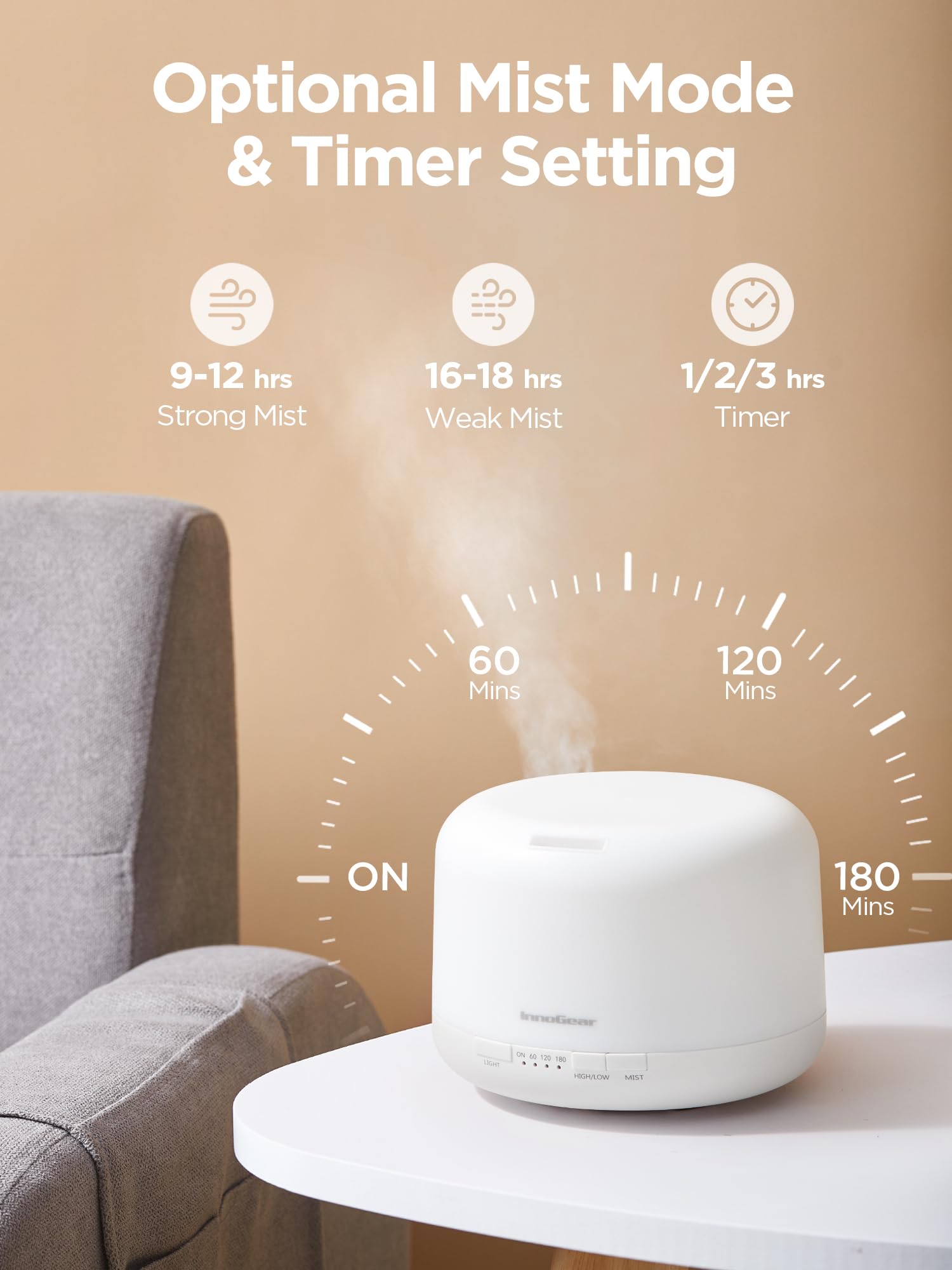 InnoGear diffuser intermittent mist for balanced ambience.