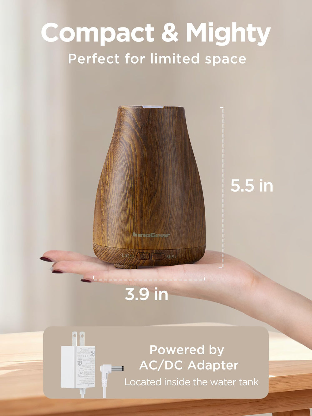 InnoGear diffuser with 7-color LED bronze finish for mood lighting
