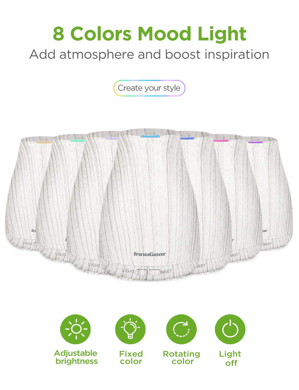 InnoGear diffuser with six-oil set featuring tea tree and lavender scents