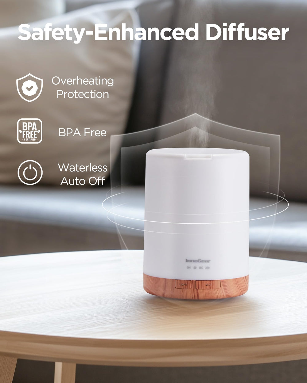 InnoGear diffuser with customizable timer for tailored diffusion.