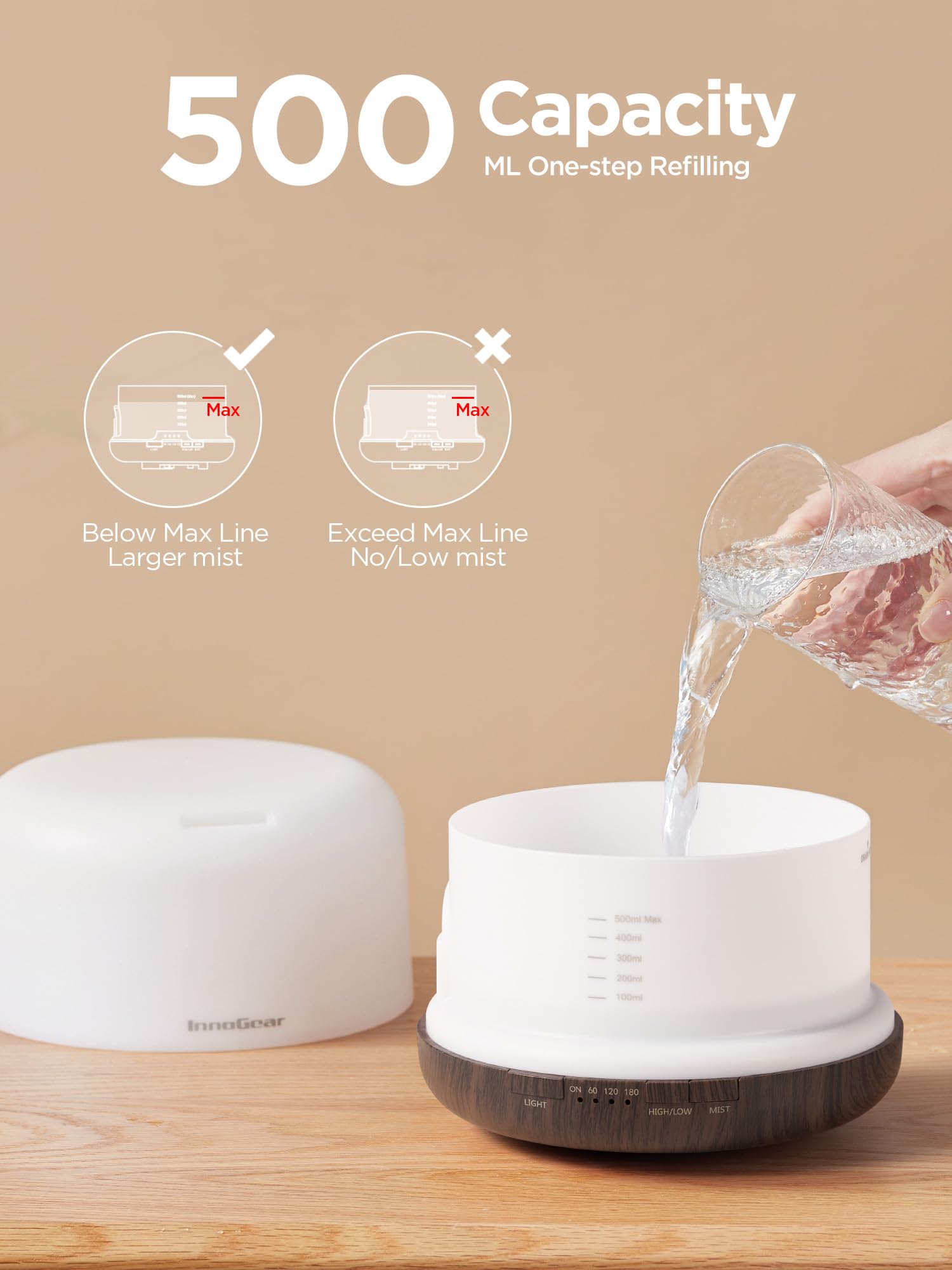 InnoGear diffuser timer settings panel for scheduled aromatherapy