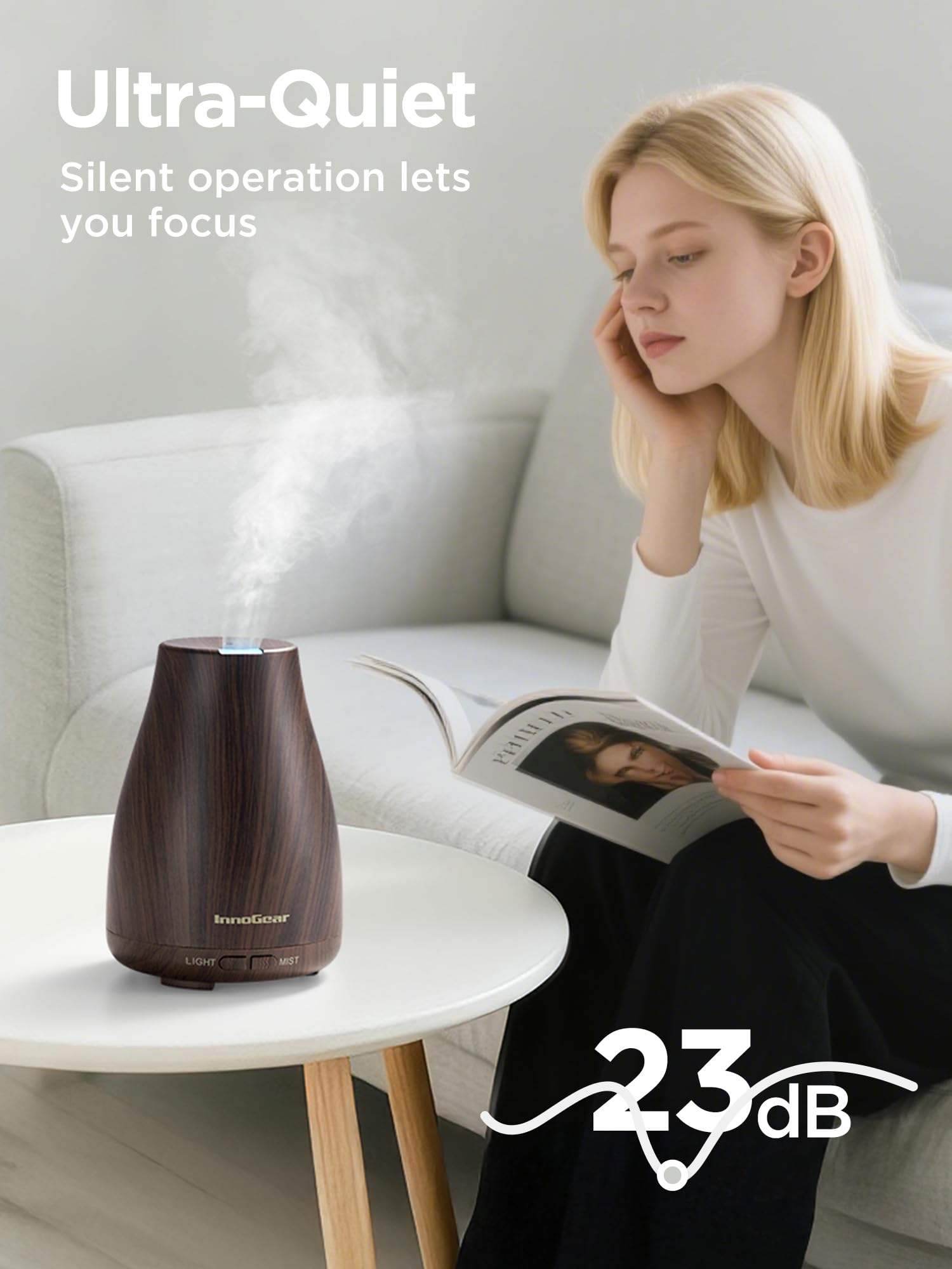 InnoGear essential oil diffuser showing two mist modes for flexible scenting.