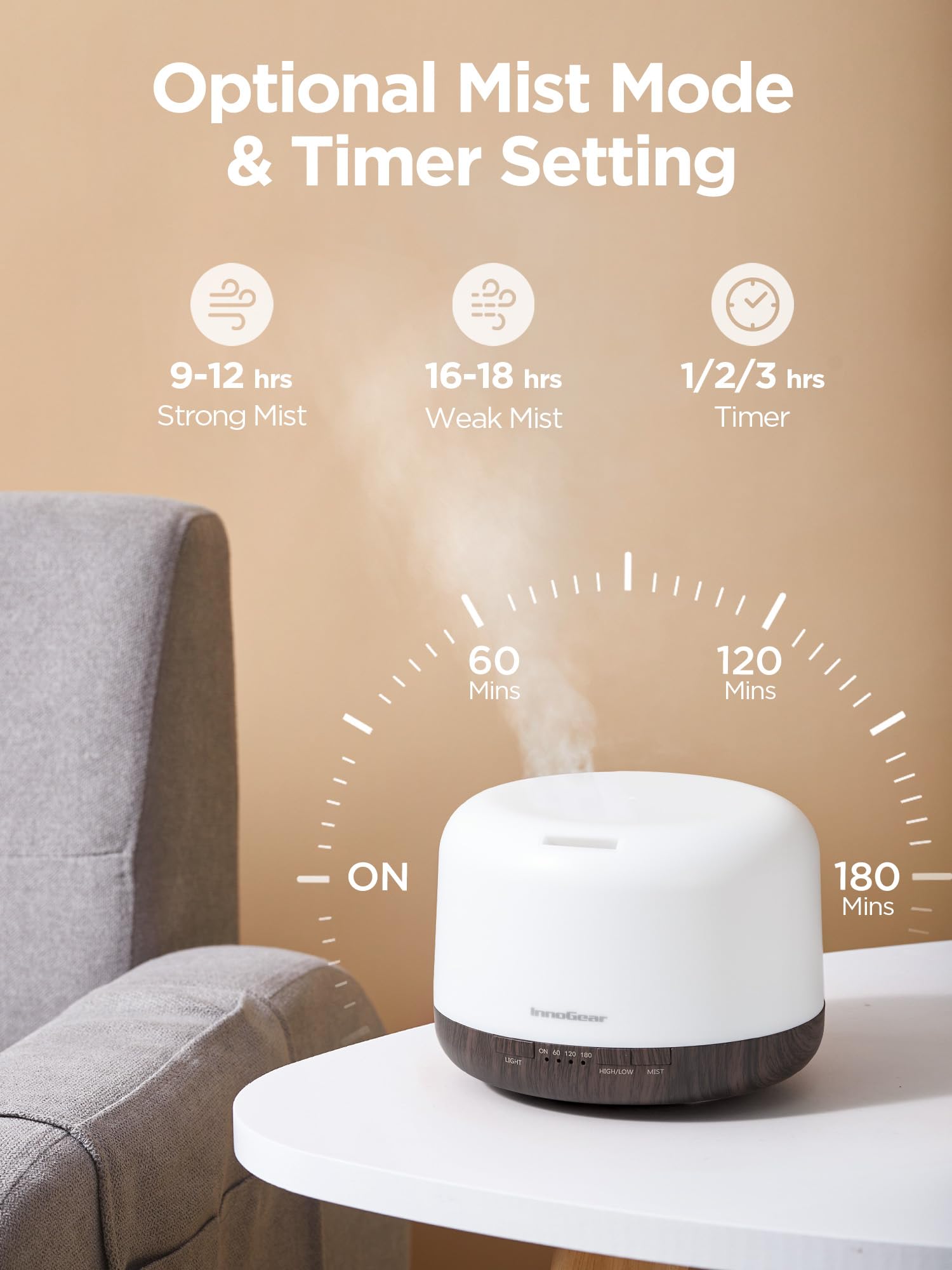 InnoGear diffuser upward mist flow providing uniform humidification