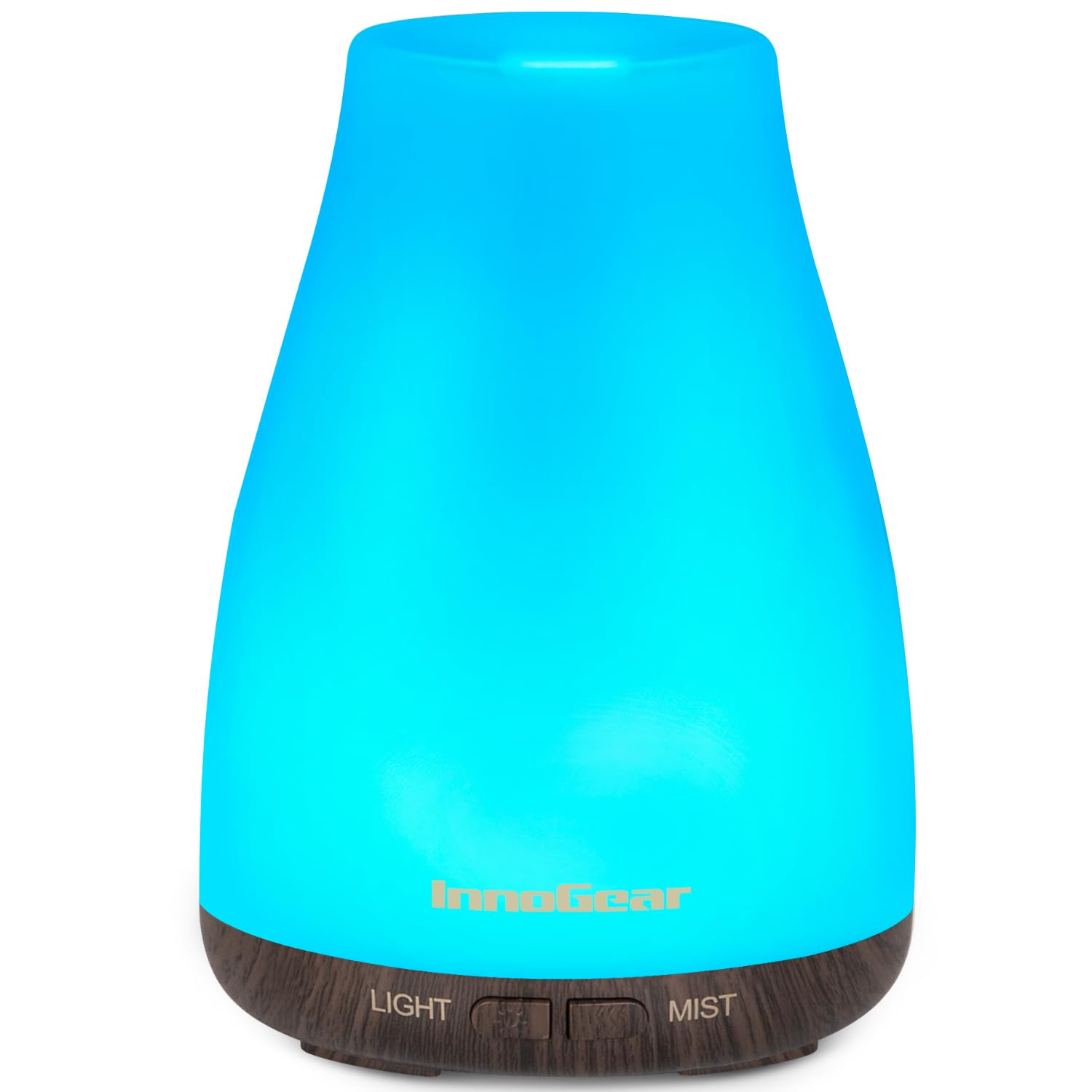 InnoGear essential oil diffuser with 7-color LED lights creates ambient mood and aroma.