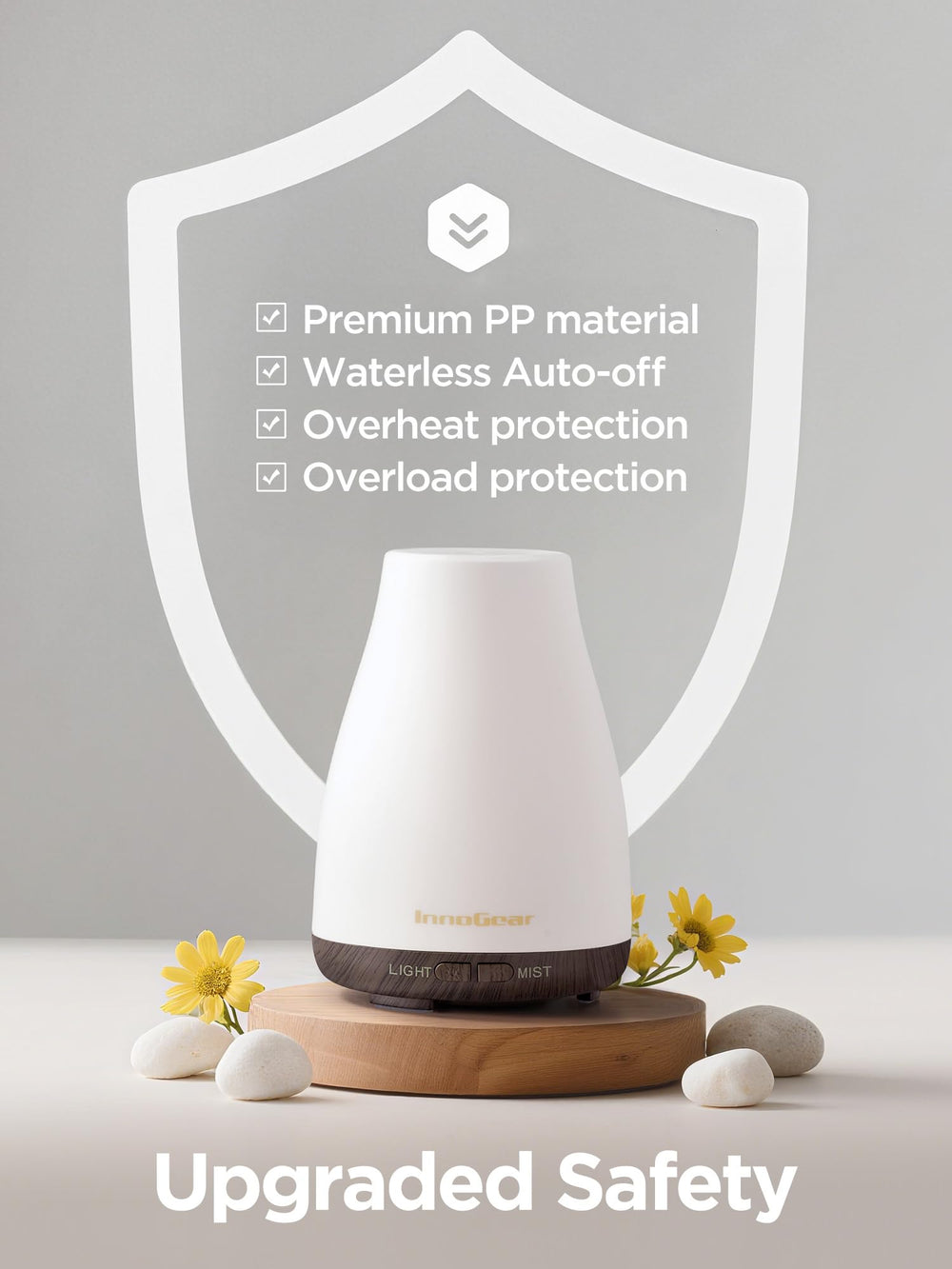 InnoGear compact-design diffuser fits shelves and desks for quick aromatherapy sessions.
